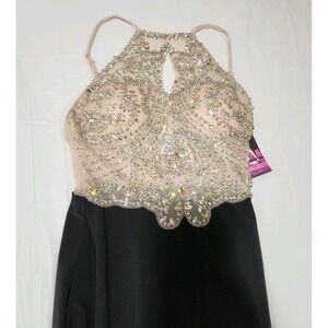 Blondie Nites halter prom‎ dress with beaded illusion bodice